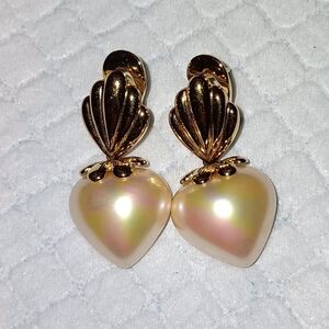 Majorica Rare Pearl Heart Clip Earrings